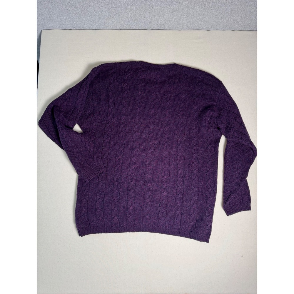 Eddie‎ Bauer Sweater Mens XL Purple 100% Shetland Wool Cable Knit Crewneck - Picture 2 of 6